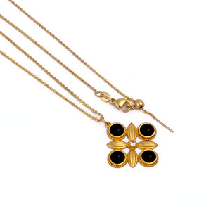 El Joyero - Collar con Colgante de Trébol de Cuatro Hojas con Ónix Negro Hecho a Mano, Cadena Ajustable de Latón con Oro de 18k, Estilo Vintage para Mujer, Regalo - Product Image 1