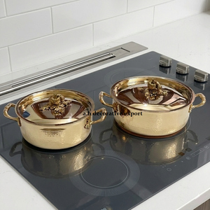Ensemble de casseroles Premium Royal Gold, texture martelée décorative, avec bouton en forme de citrouille, vaisselle élégante pour mariage et fêtes - Product Image 4