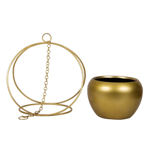 Maceta Colgante de Metal Dorado con Marco Curvo Decorativo y Cadena |   Macetero Redondo Moderno para Jardín Interior - Product Image 2