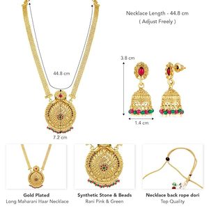 Conjunto de Collar y Pendientes de Aleación Chapada en Oro Indio, Joyería de Boda para Mujer, Diseño Rani Haar, Patrón Floral, Estilo Clásico - Product Image 3