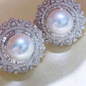 Pendientes de Perlas de Oro Natural de Plata de Ley S925 de Lujo Ligero, 10-11 mm de Diámetro, Categoría Diamante - Product Image 1