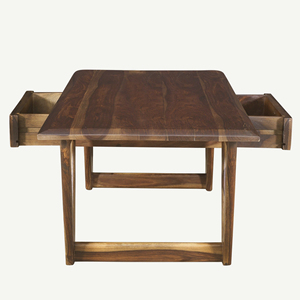Table basse de salon unique en bois d'acacia massif, finition teck, forme carrée, avec pieds pliants durables et tiroir de rangement. - Product Image 5