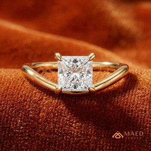 14K Yellow Gold Princess Cut Diamond Engagement <b>Ring</b> - Modern <b>Split</b> Shank Solitaire - Product Image 1