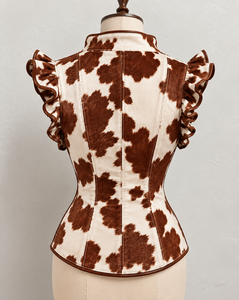 Corset imprimé en cuir de vache pour femme, style vintage, sans manches, avec baleines - Product Image 2