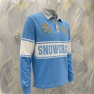 Snowgrace Short for Shirt V-neck Embroidered Logo Relaxed Fit Unisex Adults Spring Summer Breathable Striped Polyester Jersey - Product Image 2