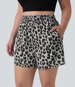 Shorts de Mujer Ever Glow, Cintura Media, Mezcla de Algodón, Cintura Elástica con Cordón, Casuales, Transpirables, Bolsillos Tejidos - Product Image 3