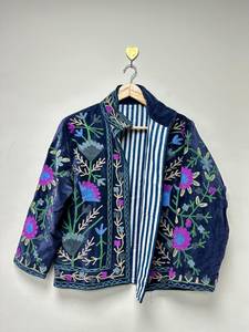 Hand Embroidered <b>Velvet</b> <b>Jacket</b> Floral Pattern Stand Collar Full Sleeve Women's Autumn Coat Wholesale B2B <b>Jackets</b> For Sale - Product Image 1
