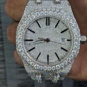 Reloj de Diamantes Moissanite para Hombre, Reloj de Pulsera de Cuarzo de Acero Inoxidable con Incrustaciones de Lujo y Moissanite VVS para Venta al por Mayor - Product Image 1