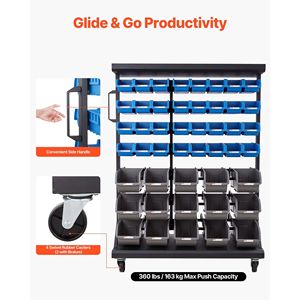 Carrello portaoggetti a 7 livelli a doppio lato con 94 contenitori in plastica, organizer mobile per attrezzi e componenti con ruote - Product Image 3