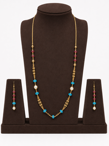 Conjunto de Collar con Colgante de Cuentas Multicolores Chapado en Oro, Estilo Turquesa, Rubí y Perla, Joyería para Mujer - Product Image 1