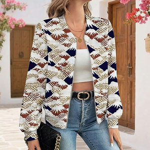 Womens Winter Bomber <b>Jacket</b> with Elegant Floral Print <b>Sheep</b> <b>Skin</b> Detail Woven Fabric Warm Stylish Cold Weather Fashion - Product Image 4