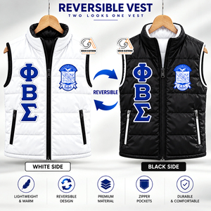 <b>Men's</b> Phi Beta Sigma <b>White</b> <b>Puffer</b> Vest Stand Collar Zipper Windproof Casual Winter <b>Jacket</b> Blue Logo Front Eco-Friendly - Product Image 5