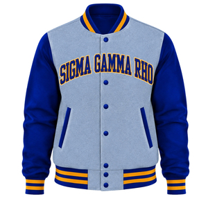 Chaqueta Bomber Personalizada de la Hermandad Griega Sigma Gamma Rho, Chaqueta Universitaria para Mujer, Diseño con Letras Bordadas, Moda Casual - Product Image 1