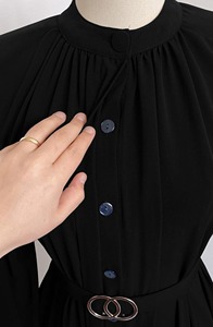 Elegant Black Pleated Belted <b>Abaya</b> with Button Front Design | Modern Luxury Modest Fashion for <b>Women</b> - Product Image 2