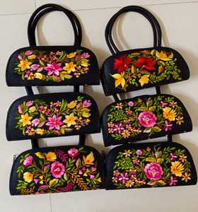 Handcrafted Floral Handbag Set Painted Decorative Gift <b>Bags</b> Traditional Indian Artisan Elegant Floral Pattern Handbags - Product Image 2
