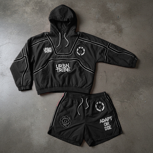 Custom <b>Polyester</b> Zip up Blank Oversized Reflective Waterproof Windproof Nylon Jacket and Short <b>Jogger</b> Sets Nylon Tracksuit Suit - Product Image 3