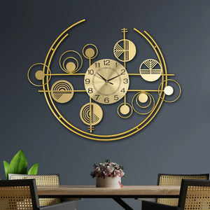 Luxury gold metal abstract geometric circular wall <b>clock</b> with motif <b>inserts</b>, available at wholesale prices. - Product Image 1