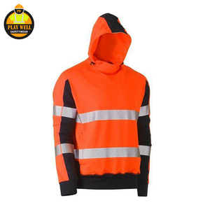 Wholesale Custom Logo Hi Vis Hoodie Fluorescent Reflective Safety Work Hooded Sweatshirt for Men Workwear - Product Image 3