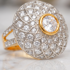 Wholesale Trendy Big <b>Dome</b> <b>Ring</b> 24K Gold Plated Silver Tone Full Zircon Paved Lattice Pattern Cocktail <b>Rings</b> for Women - Product Image 6