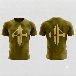 เสื้อรัดกล้ามเนื้อ MMA สีเขียวมะกอกใหม่ พร้อมลายพิมพ์แบบ Sublimation โลโก้สั่งทำได้ ผลิตจากผ้า Spandex/Polyester คุณภาพพรีเมียมสำหรับผู้ชาย - Product Image 1