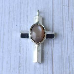 Pendentif Monalisa rose en argent sterling 925, design croix, charme en pierre précieuse fantaisie, bijou unique, cadeau pour femme - Product Image 1