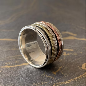 Bague tournante unisexe en argent 925 à large bande multicouche, 11,3 grammes, ajustement fluide et confortable pour un usage quotidien, bijoux en gros - Product Image 2