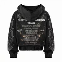 Blouson zippé pour homme personnalisé, uni, hiver, style streetwear, effet vieilli, strass, délavé à l'acide, vintage, 100% coton doublé