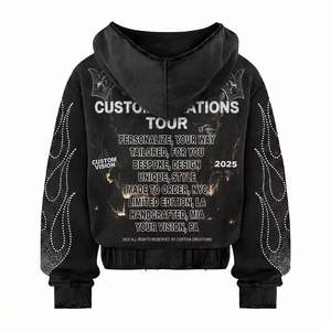 Men's Hoodies & Sweatshirts with Graphic Print Distressed <b>Rhinestone</b> Zip up <b>Jacket</b> Acid Wash Vintage Washed Streetwear Hoodie - Product Image 4