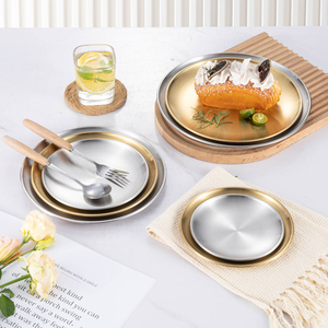 Platos Planos de Acero Inoxidable 201 de Diseño Coreano, Ecológicos y Duraderos, Bandeja de Servicio Dorada Pulida para Restaurante, Bodas y Fiestas - Product Image 3
