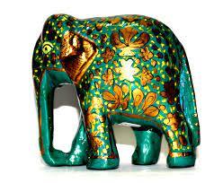 Wooden Elephant <b>Statue</b> With <b>Gold</b> Inlay Decor Indian Traditional Style Brown Color Decorative Figurine - Product Image 2