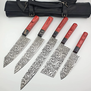 LEGACY BLADES Ensemble de 5 couteaux de chef en acier Damas faits à la main, manches en bois pleine longueur, design ambidextre, durables et éco-responsables - Product Image 1