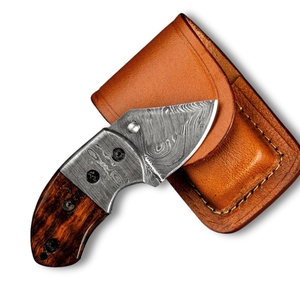 Cuchillo de bolsillo plegable de acero de Damasco Lightoller hecho a mano por Edge Master Manufacture, mango de madera, utilidad industrial, recto, ODM - Product Image 1