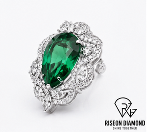 Broche Vintage de Esmeralda Verde con Corte Pera, Halo de Diamantes Cultivados en Laboratorio, Pin de Solapa de Lujo, Joyería de Colección, Regalo para Vestimenta Formal - Product Image 6