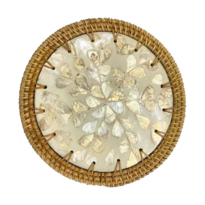 Bespoke Rattan Table <b>Placemat</b>, Shimmering Shell Inlay, Handmade Round Mat for Wedding Reception - Product Image 1