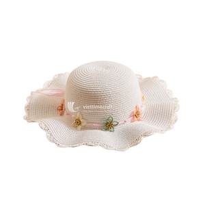 <b>Girls</b> Straw <b>Hat</b>, Summer <b>Sun</b> <b>Hat</b> with Scalloped Rim, Ribbon Beach <b>Hat</b> for Kids & Toddlers - Product Image 1