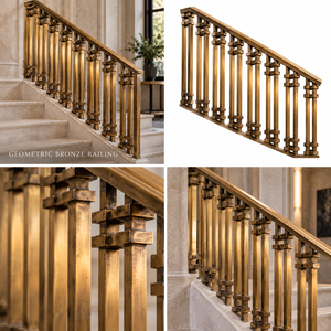 Barandilla de Bronce Colección Gentry con Cuellos Cuadrados Escalonados para Hoteles y Villas de Lujo, Pasamanos y Balaustrada - Product Image 5