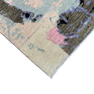 Alfombra Moderna Abstracta de Lana con Diseño de Acuarela, Azul Cielo, Rosa Pálido, Beige Arena, con Brillo Sedoso, para Sala de Estar Contemporánea - Product Image 6