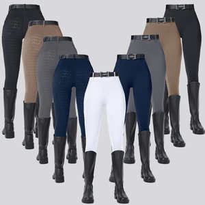 Pantalones de equitación para mujer más vendidos 2026, blancos y azul marino, de elastano/poliéster, cintura media, cierre de cremallera, asiento completo de alta elasticidad - Product Image 1