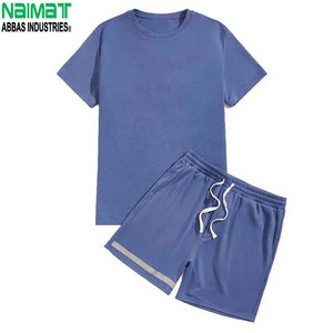 Conjunto de Camiseta de Algodón Morado para Hombre, Cuello Redondo, Tejido de Punto, Color Sólido, Informal, para Verano, Manga Corta, Pantalones Cortos - Product Image 2