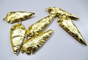 Juego de 2 piezas de dijes conectores de punta de flecha de un solo lazo, chapados en oro completo, de jaspe natural - Product Image 4