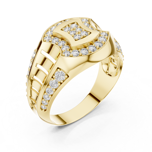 Gold Plated Diamond <b>Ring</b> Heavy Look Bridal Wedding Band Round Stone Custom OEM ODM Men's Yellow Gold Plated Horseshoe <b>CZ</b> <b>Ring</b> Lu - Product Image 4