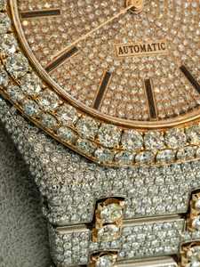 Montre de luxe pour homme en acier inoxydable avec mouvement automatique ETA, style hip-hop, sertie de moissanite, avec boîte - Product Image 5