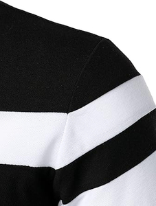 Men's Short Sleeve Knitted Polo <b>Shirt</b> Color Blocked <b>Striped</b> Casual Design Regular Fit <b>Black</b> with <b>White</b> Stripes 2027 - Product Image 5