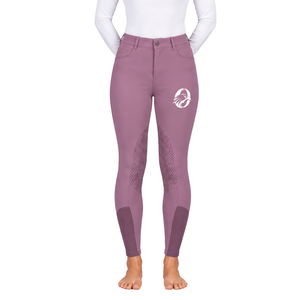 Leggings d'équitation pour femmes, couleur violette, taille haute, extensibles, avec grip en silicone sur toute la surface, pour l'entraînement et la compétition - Product Image 1