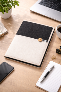 Carpeta Organizadora de Documentos Corporativos Ecológica de Yute Blanco y Negro Premium con Cierre de Botón - Product Image 2
