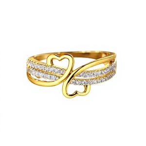 Anillos de Moda, Anillo de Diamantes de Oro de Dos Tonos, Anillos de Doble Corazón para Mujer en Oro de 14K, Diamante Cultivado en Laboratorio, Anillo de Boda con Pavé - Product Image 2