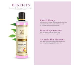 Lotion hydratante naturelle Khadi à la rose et au miel, pour une peau lisse et éclatante. Formule unique non collante, garde la peau hydratée. - Product Image 2