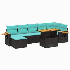 Juego de sofás de patio de ratán sintético negro de 8 piezas con cojines, elegantes muebles de exterior - Product Image 2