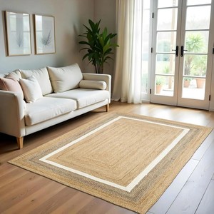 Alfombra de Yute de Color Sólido, Tejido Plano Rectangular, Estilo Escandinavo, Decoración para Sala de Estar, Ecológica, Pelo Fino, Limpieza Localizada, Base Antideslizante - Product Image 5