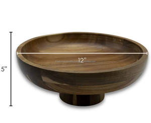 Bol à fruits rond moderne fabriqué à la main en bois d'acacia écologique avec finition rustique marron Décoration intérieure durable - Product Image 3
